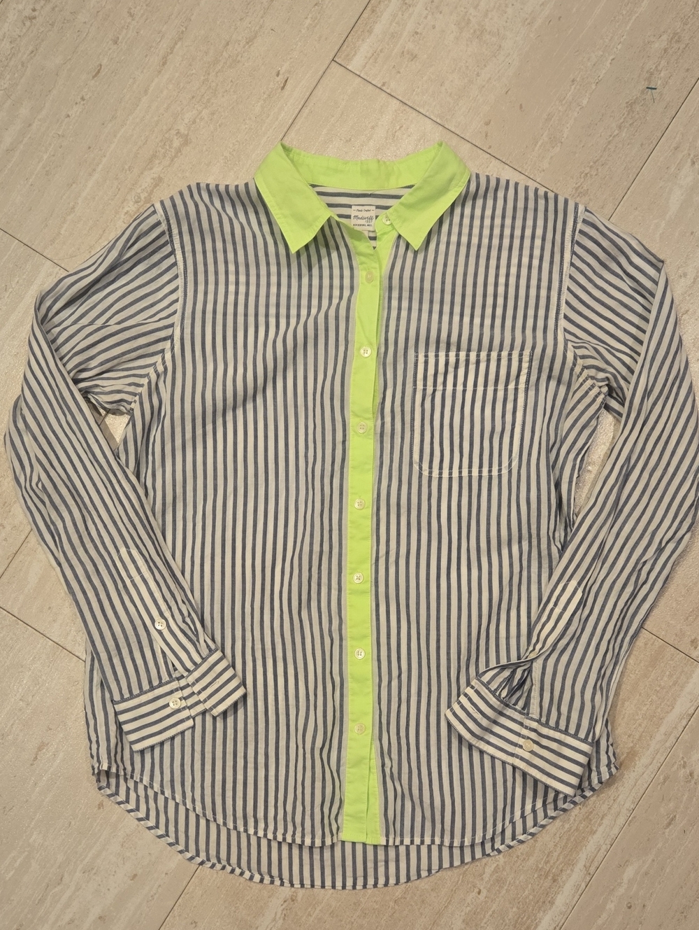 Madewell Striped/Bright Green Accent Button Down Shirt